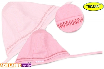 TERJAN Novorozenecká čepička na zavazování - sv. růžová; 56 (1-2m)