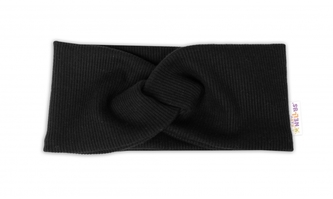 Baby Nellys Hand Made Dvouvrstvá žebrovaná čelenka, černá; 56/62 (0-3m)