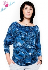 Be MaaMaa Těhotenské stylové triko, halenka s JEANS vzorem, vel. L/XL; L/XL