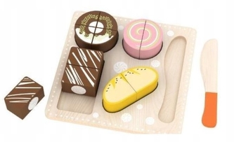 Dezert s prkýnkem a nožem na suchý zip, dřevo,  sada