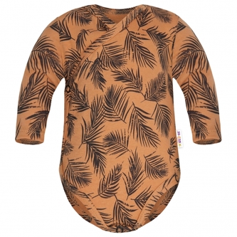Baby Nellys Bavlněné body dl. rukáv, zapínání bokem, Palmy - medové, vel. 68; 68 (3-6m)
