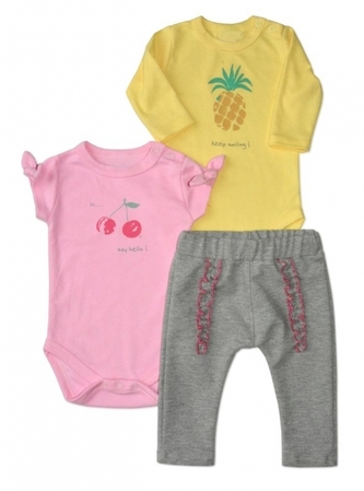 Sada 1 x body dl. rukáv, 1 x body kr. rukáv + 1 x tepláčky K-Baby - Keep smiling, vel. 68; 68 (3-6m)