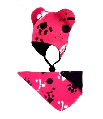 Bexa dvouvrstvá čepice na zavazování s oušky + šátek - Tlapky, bordó Bexa dvouvrstvá čepice na zavazování s oušky + šátek - Tlapky, bordó