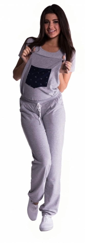Be MaaMaa Těhotenské teplákové zahradníky - šedé; XXXL (46)