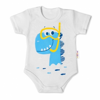 Baby Nellys Bavlněné kojenecké body, kr. rukáv, Drak Eda - bílé, vel. 62; 62 (2-3m)