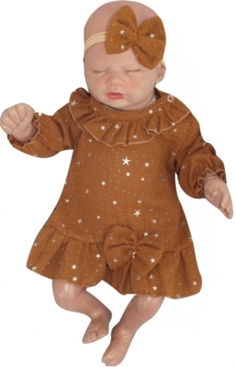 Mušelínové šatičky s hvězdičkami + čelenka Z&Z, skořicová; 56 (1-2m)
