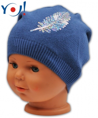 Bavlněná čepička YO ! Pírko - tm. modrá