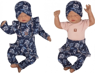 Soupravička 4D body, tepláčky, mikinka a čepička Z&Z, Květinka  - granát