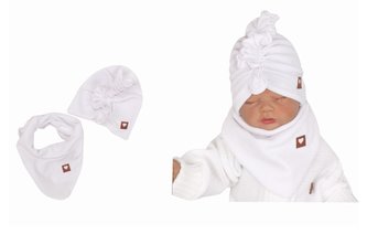Z&Z Stylová dětská jarní/podzimní velurová čepice, turban s šátkem, bílá, 80/98; 80-98 (9-36m)