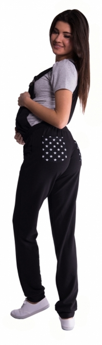 Be MaaMaa Těhotenské teplákové zahradníky - černé; XL (42)