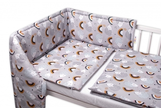 Baby Nellys 3-dílná sada Mantinel s povlečením - Ježek a duha, šedé; 120x90