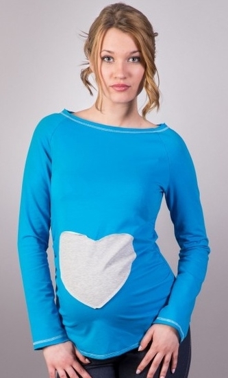 Be MaaMaa Těhotenské triko/halenka SRDCE dl. rukáv - modré, XL/XXXL; XL/XXXL Be MaaMaa Těhotenské triko/halenka SRDCE dl. rukáv - modré, XL/XXXL; XL/XXXL