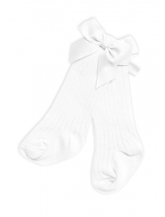 Bavlněné dětské podkolenky s mašličkou - bílé, vel. 68/80; 68-80 (6-12m)