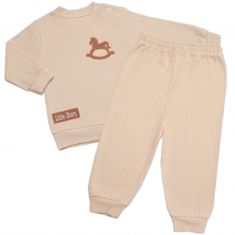 Tepláková žebrovaná souprava, Horse 2D, bavlna, béžová