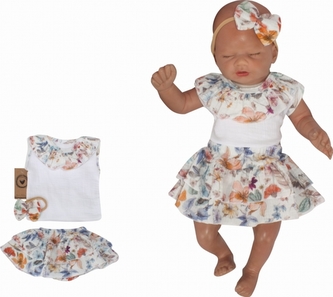 Mušelínové tilko, kraťasy se sukničkou + čelenka, 3D sada, Květy Z&Z, bílá, vel. 86; 86 (12-18m)