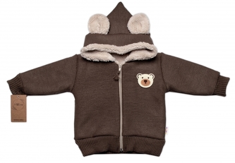 Oteplená pletená bundička Teddy Bear, Baby Nellys, dvouvrstvá, hnědá, vel. 92/98; 92/98 (18-36m)