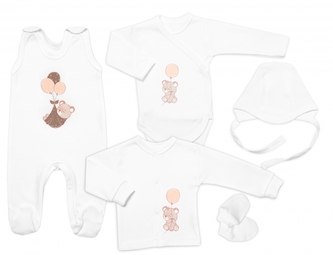 Novorozenecká sada do porodnice Mamatti, Medvídek a balón, bílá, vel. 62; 62 (2-3m)