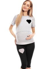 Be MaaMaa Těhotenské, kojící pyžamo 3/4 srdce - šedé, vel. L/XL