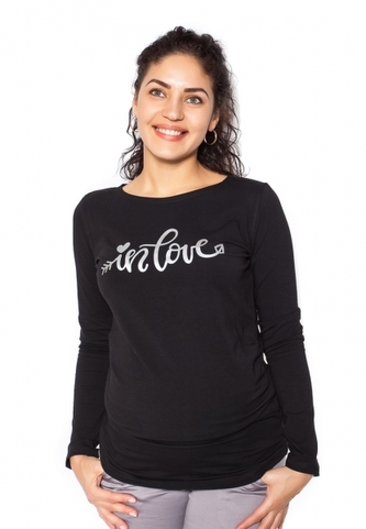 Be MaaMaa Těhotenské triko dlouhý rukáv In Love - černé - S;  S (36)