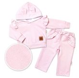 BABY NELLYS Dětská tepláková souprava s kapucí, volánky a oušky, růžová , vel. 92