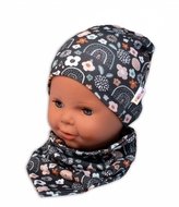 Baby Nellys Dvouvrstvá čepice + šátek Palouček, grafit, vel. 92/98; 92/98 (18-36m)