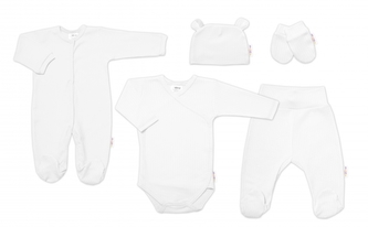 Praktická 5-dílná žebrovaná soupravička do porodnice Baby Nellys BOY, bílá, vel. 68; 68 (3-6m)