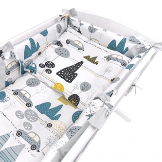 Baby Nellys 6-dílná sada do kolébky Auta v aleji, šedá, zelená; 90x40