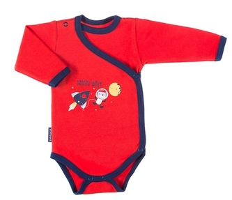 EEVI Kojenecké body dl. rukáv, zapínání bokem Cosmos - červené s potiskem; 56 (1-2m)