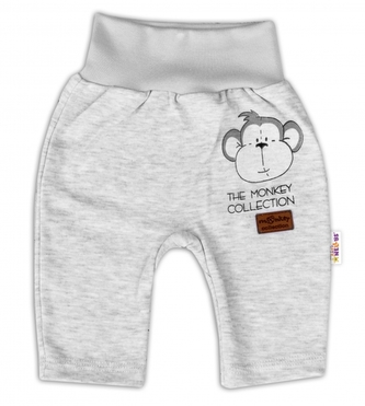 Baby Nellys Bavlněné tepláčky Monkey - sv. šedý melírek, vel. 62; 62 (2-3m)