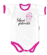 Baby Nellys Body krátký rukáv - Šéfová pískoviště - bílé/růžový lem, vel. 80; 80 (9-12m)