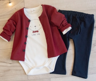 K-Baby 3-dílná sada, body dl. rukáv, kabátek, tepláčky - Love Me Boy; 62 (2-3m)