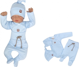 Z&Z 3-dílná soupravička body, polodupačky s provázkem a čepička - sv. modrá, vel. 68; 68 (3-6m)