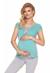 Be MaaMaa Těhotenské, kojící pyžamo s kr. rukávem - mátová/šedá, vel. L/XL; L/XL