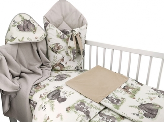 6-ti dílná výhod. sada s dárkem pro miminko, 120 x 90 cm, Pohoda v lese - ecru/šedá/béžová; 120x90