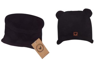 Z&Z Pletená čepice s oušky + komínek, černá; 56-68 (0-6 m)