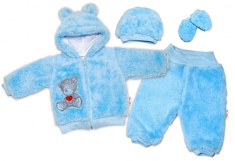 Baby Nellys Chlupáčkový komplet Welsoft Teddy vel. 86 - modrý; 86 (12-18m)