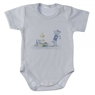 MBaby Bavlněné body s krátkým rukávem, Maják, šedé, vel. 80; 80 (9-12m)