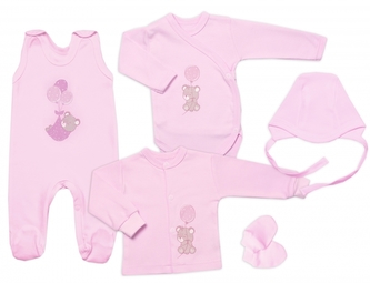 Novorozenecká sada do porodnice Mamatti, Medvídek a balón, růžová; 50 (0-1m)