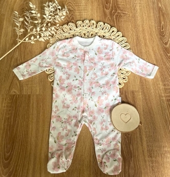 Kojenecký bavlněný overal Mamatti, Květy višní - smetanovo/pudrový, vel. 74; 74 (6-9m)