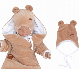 Z&Z Velurová čepice na zavazování s oušky, béžová, vel. 80/86; 80/86 (12-18m)