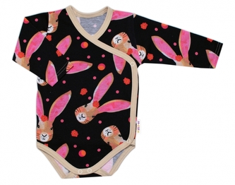 Zavinovací kojenecké body dl. rukáv, bavlna, Zajíček Baby Nellys, granát; 56 (1-2m)