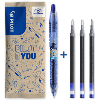 Pilot, Sada 1 ks Gelový roller B2P Begreen, 0.7 + 3ks náplň, flow, modrá