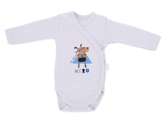 Kojenecké body, dlouhý rukáv Mamatti, zap. bokem, Hero, šedé; 50 (0-1m)