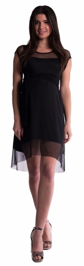 Be MaaMaa Těhotenské šaty se šifonovým přehozem - černé - L; L (40)