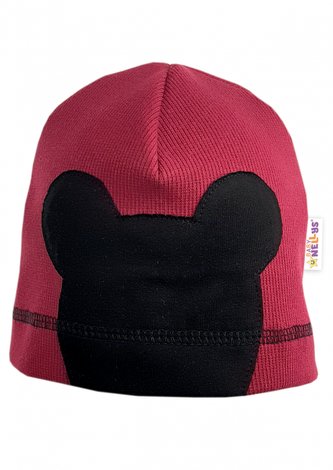 Baby Nellys Jarní, podzimní čepice Mouse, vínová; 80-98 (9-36m)