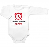 Body dlouhý rukáv Nejlepší budíček na světě, Baby Nellys, bílé, vel. 86; 86 (12-18m)