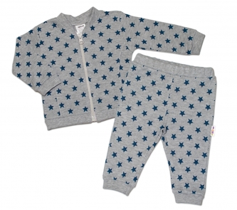 Bavlněná tepláková souprava Baby Nellys ® - Hvězdičky tm. modré/šedá