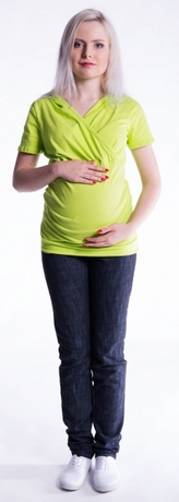 Be MaaMaa Těhotenské a kojící triko s kapucí, kr. rukáv - limetka; S/M