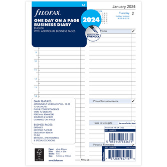Filofax, Kalendář 2024 A5, den/1 strana, business, AJ