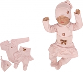 Z&Z 3-dílná soupravička body, polodupačky s volánkem a čepička Mašlička - pudrová, vel. 68; 68 (3-6m)
